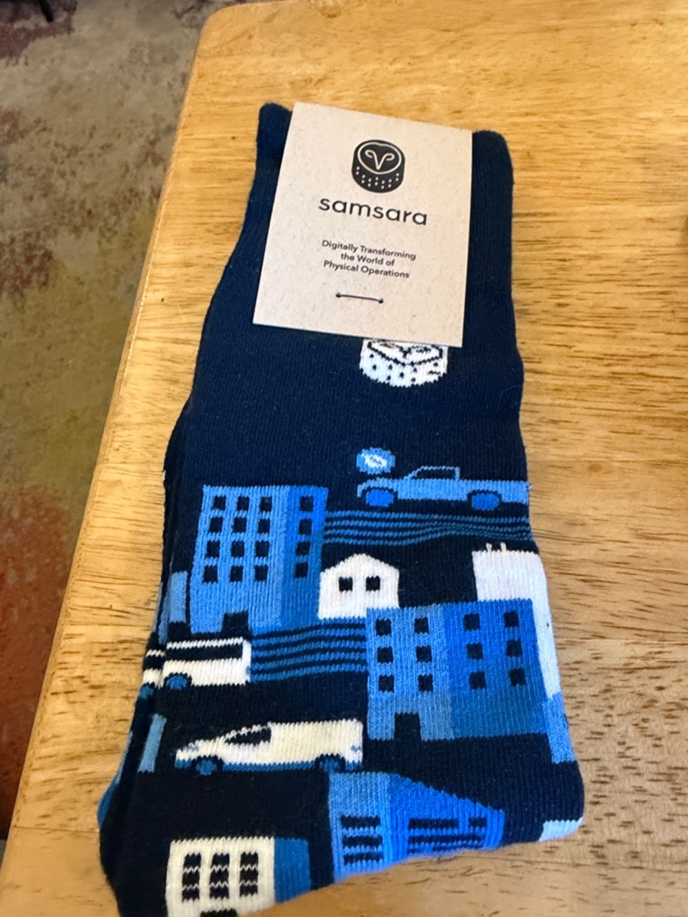 Navy and Light Blue Cityscape Crew Socks